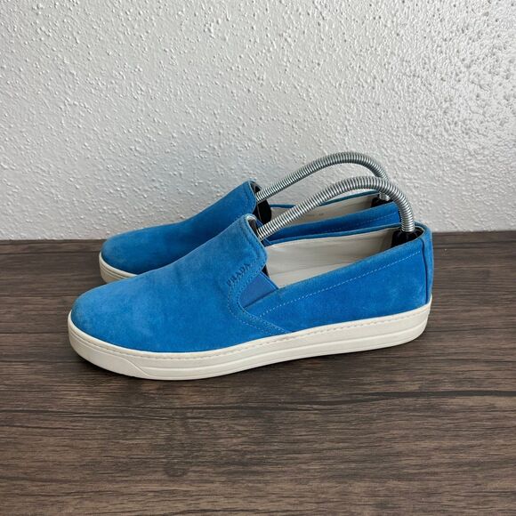 PRADA Blue Suede Loafer Slip On Sneakers Shoes Womens Size 40 EU / 9 US - Picture 3 of 8